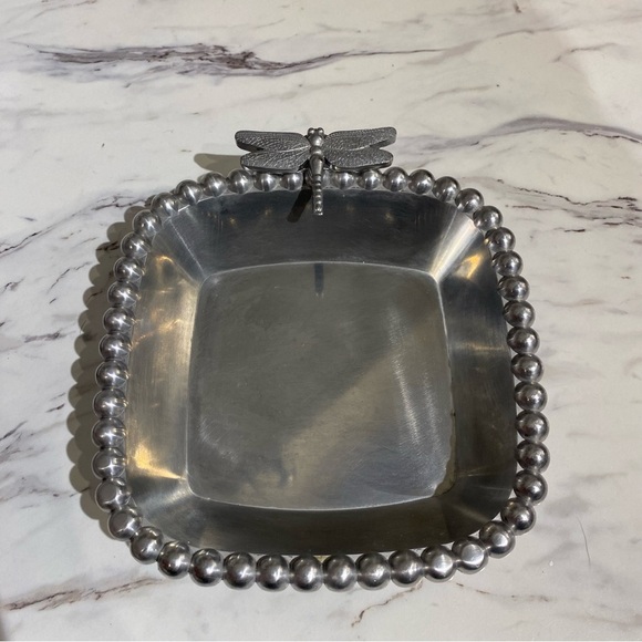 Vintage Mud Pie Silver Tray set Dragon Fly details Candy dish fragrance tray Y2K - Picture 2 of 7